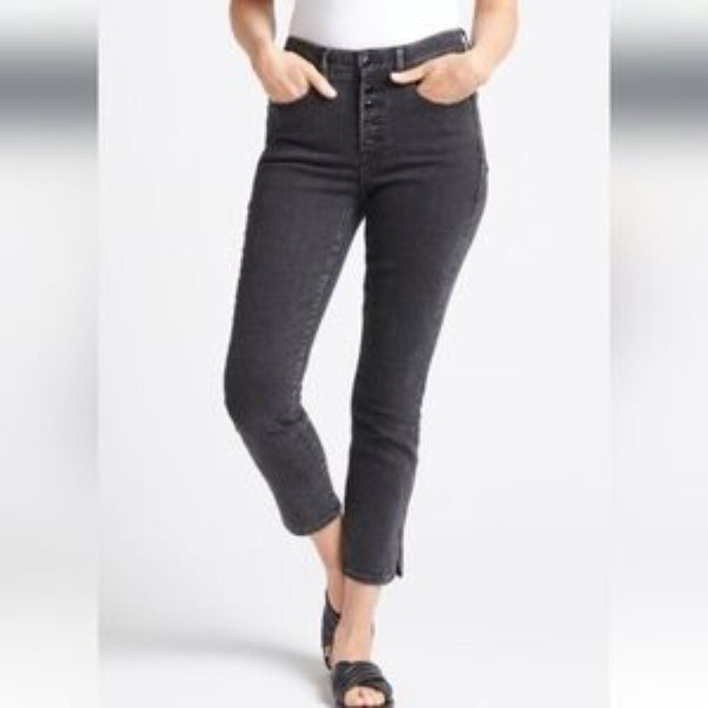 GOOD AMERICAN Good Legs Crop Jeans In Black With Mini Slit Women's Size 4 /27